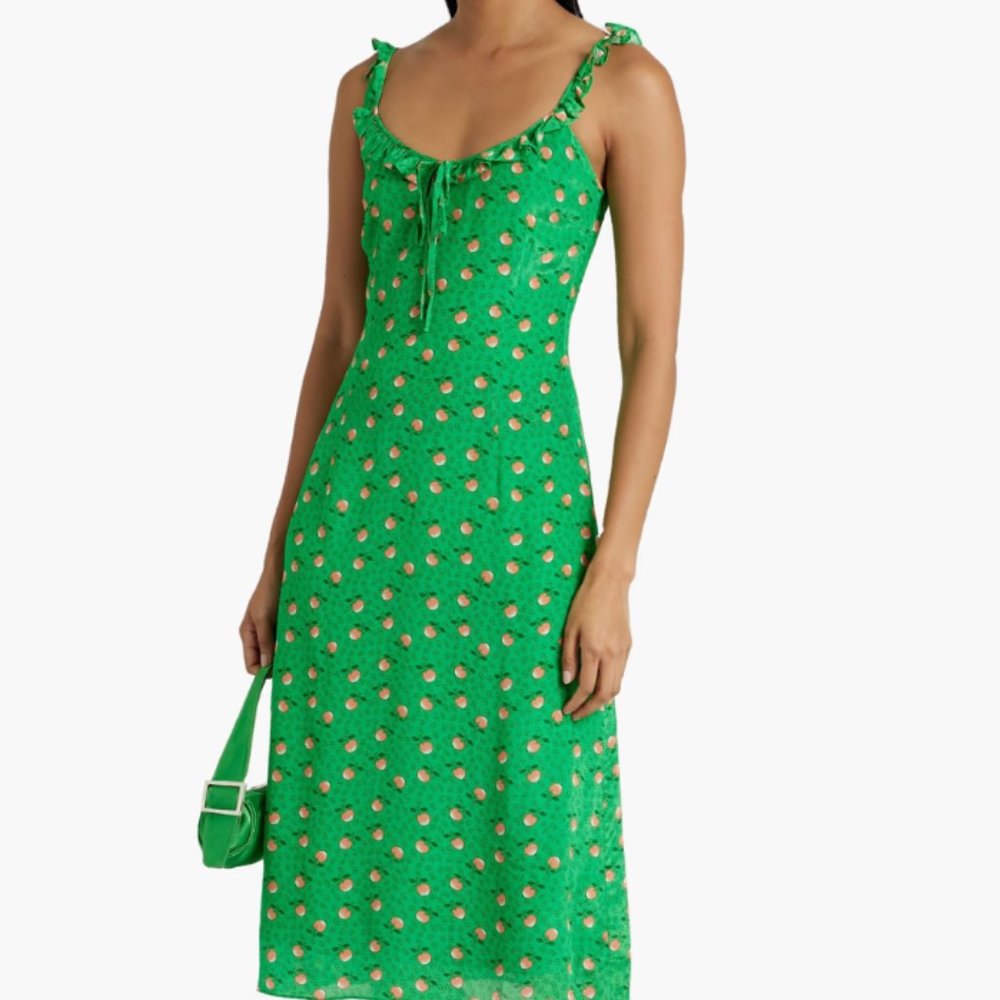 HVN -  Danica Ruffled Printed Crepe de Chine Midi Dress
